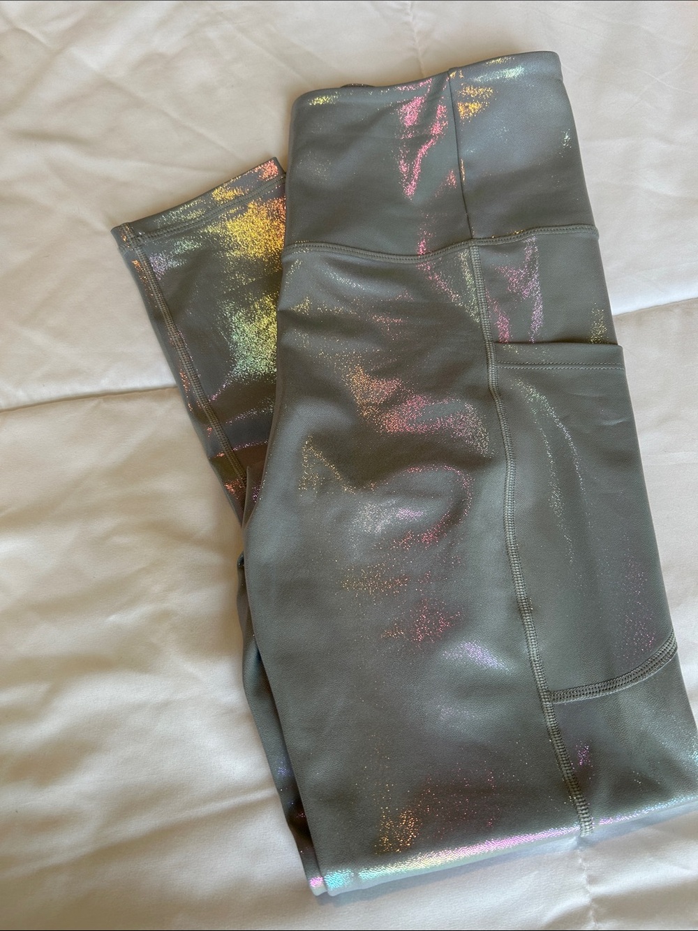 ZYIA Grey Holographic Leggings with Pink & Gold Sheen